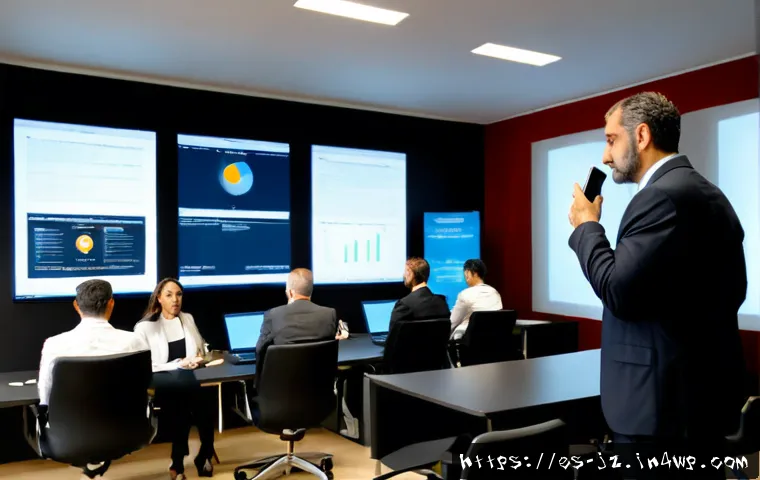 Home 13 소셜 엔지니어링 방어를 위한 사례 연구 발표 - Photorealistic corporate cybersecurity case study presentation in a modern Madrid office, a confiden...