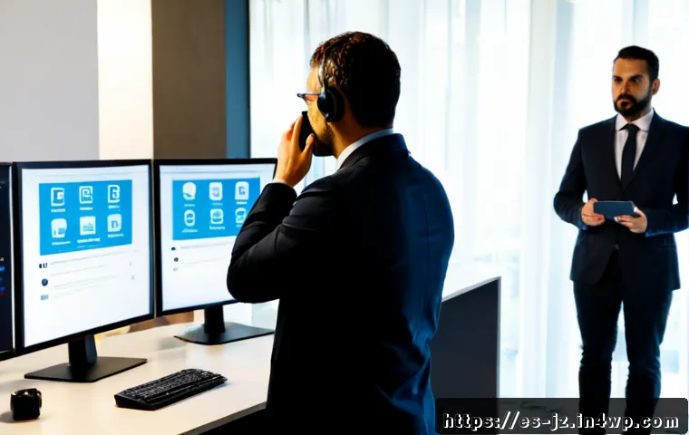 소셜 엔지니어링 방어를 위한 통합 보안 체계 - Photorealistic cybersecurity awareness scene in a modern Spanish-speaking office in Madrid, a divers...